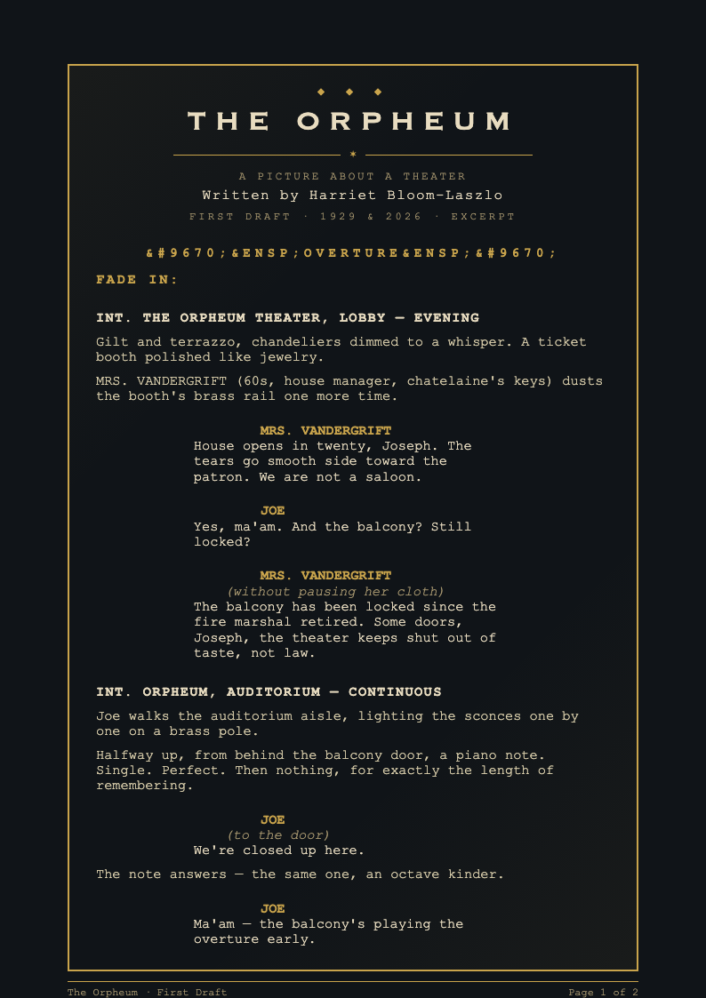 Art Deco screenplay presentation